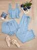 Conjunto Popular de Três Peças com Renda Transfronteiriça: Camisola, Shorts, Calça Longa, Roupa de Dormir Feminina Slim Fit Elástica