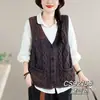 Chaleco de Punto de Algodón Artístico Retro con Cuello en V para Mujer, Nuevo Cardigan sin Mangas Verde de Otoño, Chaleco Jersey Versátil y Juvenil
