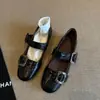Versión de Cuero Suave~Zapatos Mary Jane de Cuero con Correa Única de Punta Cuadrada de Tacón Bajo Retro para Mujer, Zapatos JK de Boca Baja, Zapatos Planos Sencillos para Mujer