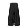 Pantalones casuales plisados de estilo americano para calle, fluidos, con diseños de moda, bolsillos únicos, color liso y corte holgado de pierna ancha para hombre.