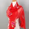 Novo Estilo Lenço Franzido para Mulheres, Primavera e Outono Longo Bordado Versátil Lenço de Chiffon, Moda Dança Lenço de Seda Xale Tendência
