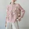 Jaqueta Evasê Plissada Plus Size para Mulheres, Design Primavera 2026 com Decoração de Laço, Cardigã Elegante e Jovem