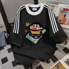 Camiseta de Manga Corta Estilo Americano Retro con Estampado de Dibujos Animados de Algodón Puro para Hombre, Holgada, Pequeña de Cera, Nueva, Blanca Gris, Top Pesado
