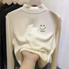Camiseta básica casual de cuello alto medio para niñas, nuevo estilo otoño/invierno 2026, camiseta cálida de manga larga cepillada con forro polar