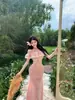 Vestido Floral Francés Dulce y Romántico de un Hombro para Mujer, Conjunto de Falda Sirena Ajustado al Cuerpo Estilo Verano Resort