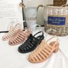 Nuevas sandalias romanas de mujer de verano, sandalias retro de tacón grueso, sandalias de cristal transparente, tacón medio, zapatos de gelatina de plástico, tacón alto, zapatos impermeables