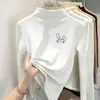 Camiseta base feminina de fleece espesso com gola alta parcial e manga longa para outono e inverno, roupa de outono para crianças