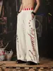 Fabricante Original Estilo Retro Americano Cintura Doble Patchwork Rayas Estampado de Letras Pantalones de Chándal Curvos Unisex Pantalones de Pierna Ancha