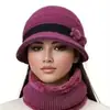 Sombrero de invierno para mujeres de mediana edad y ancianas, cálido con forro de terciopelo, gorro de lana tejido, protección contra el frío para señoras mayores, sombrero de algodón de ala ancha con pelo de conejo