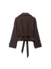 25 Abrigo de Lana Casual Holgado de Doble Botonadura con Cuello Alto y Cinturón Integrado para Mujer, Estilo Nuevo de Invierno Europeo y Americano
