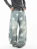Jeans de estilo retro americano con estampado de estrellas completas para mujer, nuevo diseño de otoño, corte recto holgado, pantalones de pierna ancha adelgazantes, modernos