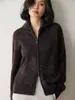 Cárdigan Suéter de Punto de Cachemira con Cremallera y Cuello Alto para Otoño e Invierno, Holgado, Suave, Estilo Perezoso, Color Sólido, Abrigo Versátil para Mujer