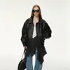 Chaqueta Nueva de Cuero PU para Mujer Otoño 2026, Corte Holgado, Cuello de Solapa, Cierre de Cremallera, Chaqueta Corta Patchwork Estilo Japonés y Coreano