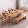 Mesa de Comedor Sólida de Madera Estilo Japonés para Uso Doméstico, Mesa Pequeña de Ratán, Mesa y Sillas de Comedor Rectangulares Nórdicas Simples para Casas de Huéspedes