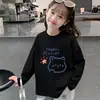 Camiseta de Algodão Puro para Crianças Primavera e Outono, Top Estiloso e Macio Estampado para Meninas, Camiseta Básica de Manga Longa para Meninos, Roupa Infantil