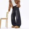 Jeans retos da moda estilo americano para homens, novo modelo 2026, calça larga casual versátil de corte reto, lavada e solta
