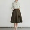 Shanyu Muma Nova Coleção Primavera 2025: Camisa Feminina de Algodão Pima Verde com Linho Francês, Acabamento Encolhido em Sal e Gola Alta Listrada