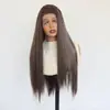 Peluca con frontal de encaje estilo europeo y americano 13*4, con raya personalizable y colores mezclados, cabello largo lacio, fibra sintética de alta temperatura