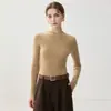 Camiseta Térmica de Una Pieza 100% Cachemir Puro con Cuello Semi-Alto para Mujer, Cálida de Punto Ajustada para Otoño/Invierno