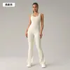 Mono de Estilo Europeo y Americano con Espalda Descubierta y Diseño Calado, Levantamiento de Glúteos de Durazno, Pantalones de Fitness Acampanados, Top sin Mangas, Conjunto de Yoga de una Pieza Dlt006