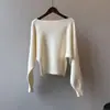 Suéter de un hombro estilo coreano Beishan Tongshu para mujer, top de punto de manga larga murciélago para otoño, hombros descubiertos P2081