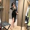 Moda Otoño 2026 Ropa para Mujer, Estilo Ligero y Maduro, Empalme de Encaje con Cuello en V, Vestido Ajustado al Cuerpo 20141