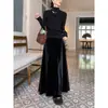 Vestido largo de terciopelo de alta gama y deslumbrante de Chen Dayu para mujer, con cintura alta, efecto adelgazante y una silueta de línea A fluida, perfecto para otoño e invierno.