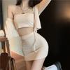 Conjunto de Tres Piezas de Verano para Mujer Estilo Callejero de Moda Serie Sal 2023 Nuevo Sexy sin Tirantes Cárdigan Corto Falda Corta Bodycon