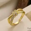 Anel Aberto Geométrico Banhado a Ouro 18K Cobre com Zircônia Aogu Moda Transfronteiriça Luxo Acessível Anel Versátil de Nicho High-End Feminino