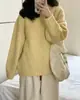 ¡Estilo dulce! Suéter amarillo claro oversized para mujer, cuello redondo, sin botones, corte favorecedor, holgado, hecho de lana suave