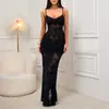 Vestido de Verão 2026 Europeu e Americano Transfronteiriço Nova Moda Decote Baixo Sem Alças Sexy Renda Transparente Slim-Fit com Fenda para Mulheres