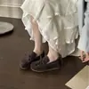 Estilo Novo Primavera 2026 Bico Redondo Camurça Couro Genuíno Solado Macio Slip-On Loafers Casuais para Exterior para Mulheres com Cadarço Solas Planas
