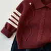 Camisa POLO Infantil Meninos Suéter Retrô de Tricô Trançado Outono Inverno Novo Estilo College Meninas Bebês Top de Tricô Listrado
