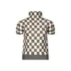 Camiseta de Manga Curta Miyake para Mulheres 2025 Gola Alta Meia Manga Feminina Pulôver Plissado de Alta Qualidade Estilo Xadrez Top