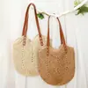 Bolsa de praia vazada estilo floresta, bolsa de palha tecida à mão, bolsa feminina, bolsa de ombro, atacado.