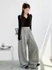 Calça de Moletom Feminina Estilo Americano de Perna Larga Curva para Outono de 2026, Calça Casual Solta Estilo Preguiçoso de Alta Qualidade para Mulheres