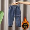 Pantalones vaqueros con forro polar para niño 2026 Otoño e Invierno Ropa para bebé y niño Pantalones sueltos con forro polar Elegantes para niño pequeño Moda de invierno