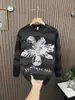 Outono e Inverno Novo Estilo Moletom de Veludo Engrossado Gola Redonda Masculino Flor Mandala Vazada Casual Versátil Camisa Base