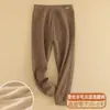 Pantalones térmicos de doble capa engrosados de cintura alta para niñas con sobrepeso, hechos de seda y lana, con protección para el vientre, talla grande y diseñados para usar como leggings interiores en otoño