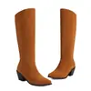 Botas de salto alto com bico fino para outono e inverno, de cor sólida, leves, tamanho grande, botas de montaria quadradas versáteis para mulheres