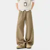 Calça de Seda Gelada Cor de Damasco Estilo Americano com Cordão para Homens e Mulheres, Verão Fina Novo Estilo Solta Reta de Perna Larga com Efeito de Caimento, Calça Casual