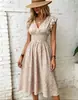 Novo Vestido de Verão Feminino Europeu e Americano da Amazon com Mangas Bufantes, Elegante, Emagrecedor, Decote em V, Tamanho Plus, Vestido Floral