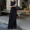 Vestido Maxi Minimalista Estilo Hepburn Cuello Redondo Ribeteado Sin Mangas Adelgazante Tela con Caída para Viaje de Negocios Vacaciones Vestido Negro