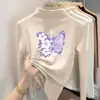 Ropa interior base de forro polar con cuello alto medio para niña para primavera, otoño e invierno, top cálido de manga larga con dibujos animados para niños