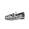Sapatos Femininos Mary Jane de Salto Baixo com Aumento Interno de Altura, Sapatos de Couro Pequenos de Bico Fechado e Tira Única, Novos da Temporada Primavera 2026, Combinam com Saias