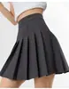 Saia plissada cáqui feminina, saia de cintura alta, slim, cinza, linha A, material de terno, saia de bolso, saia pequena