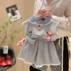 Conjunto Feminino Sem Mangas Renda Estilo Academia Desenho Animado Fofo Conjunto de Duas Peças Para Bebês e Crianças Pequenas Pode Dropshipping Renda Fonte Transfronteiriça
