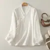 Tiro real: Novo top feminino estilo chinês com botões de nó chinês, carcela diagonal, manga longa, vestimenta Zen, vestimenta para chá, cardigã