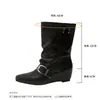 Botas Cuadradas con Pliegues y Volantes para Mujer, Aumento de Altura de 6 cm, Modelo Nuevo 2026, Botas de Moda Versátiles de Gama Alta, Botas de Media Caña