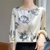 Camiseta de cetim acetinado para mulheres, top de manga curta, nova moda de verão, top versátil estilo coreano com estampa e corte solto, gola U, vestuário feminino